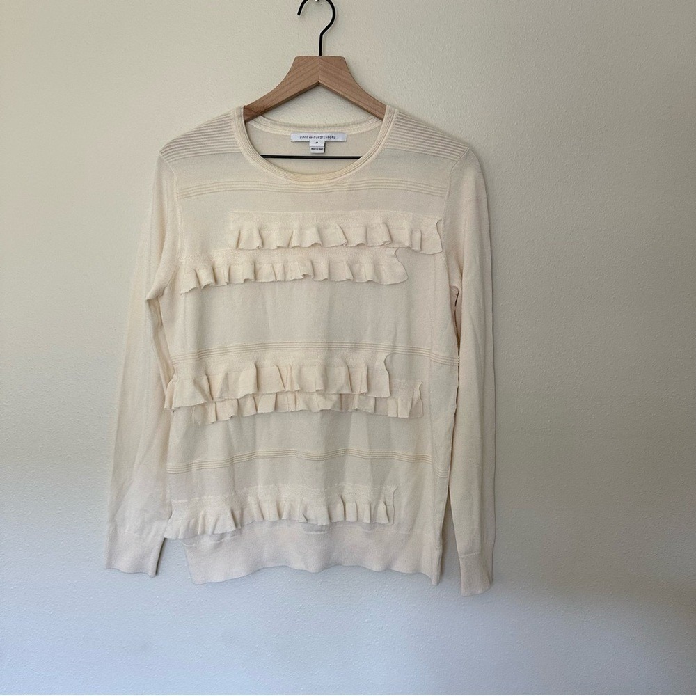 Diane Von Furstenberg Women's Medium Benni Ruffle Cream Sweater